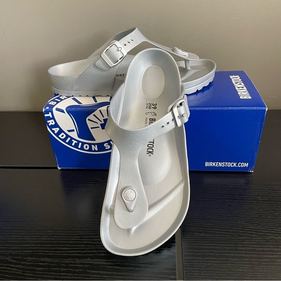 Birkenstock Shoes - Birkenstock Gizeh Essentials EVA Metallic Thong Sandal, Silver, 39